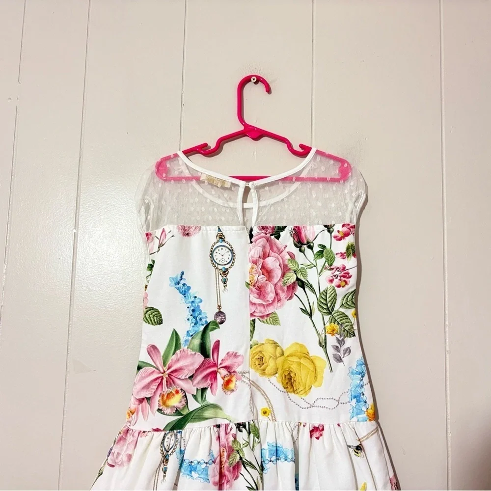MONNALISA Italy Girls Cotton Floral White Dress Size 9